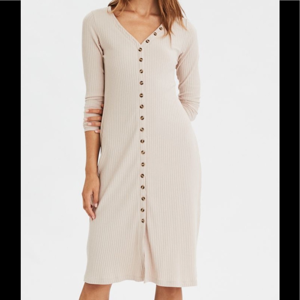 AE Knit Button Front Midi Dress
